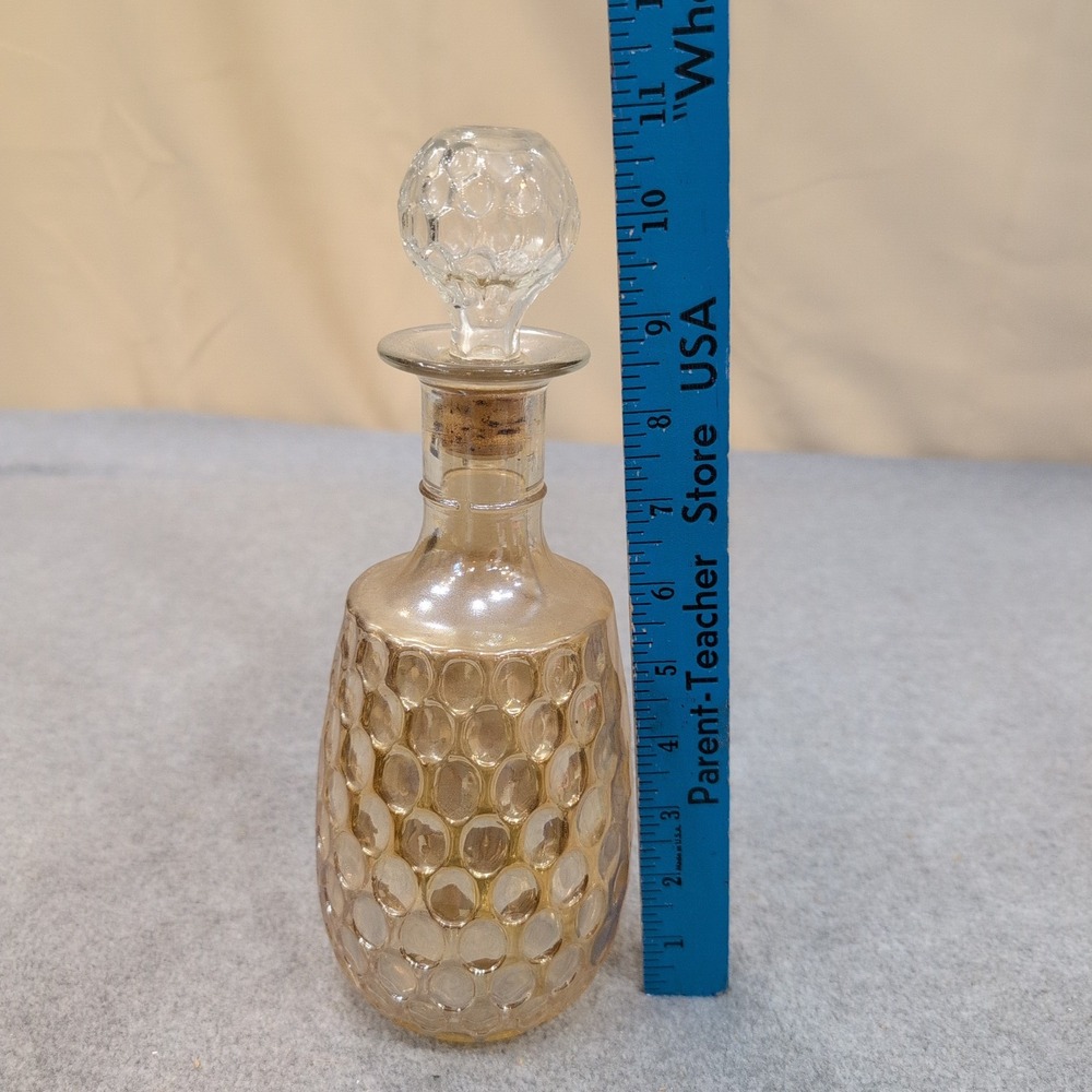 Vintage Amber Iridescent Glass Decanter‎ Thumbprint Pattern with Stopper Cork - Picture 6 of 6